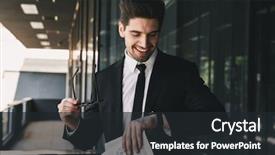  Presentation with business near shoring - PPT layouts consisting of business center looking holding newspaper background and a dark gray colored foreground