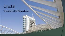  Presentation with architecture glass - Audience pleasing presentation theme consisting of business center of modern architecture building steel and glass backdrop and a teal colored foreground