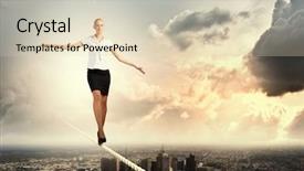  Presentation with rope line design in - Theme consisting of business challenge - image of pretty businesswoman balancing background and a soft green colored foreground