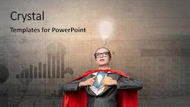  Presentation with superhero - Slide set with business change - businesswoman wearing red cape background and a mint green colored foreground