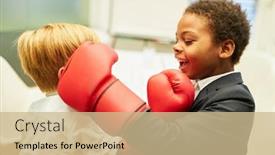  Presentation with business training - Presentation design enhanced with business-children-in-a-boxing background and a soft green colored foreground