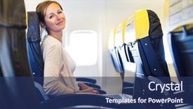  Presentation with young man holdng laptop on lap money - Beautiful slide deck featuring business class - young woman working on her backdrop and a ocean colored foreground