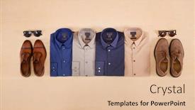  Presentation with men shoes - Presentation design consisting of business classic men's shirts shoes sunglasses on wooden background background and a lemonade colored foreground