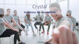  Presentation with coach - Cool new PPT layouts with business-coach-is-conducting backdrop and a sky blue colored foreground