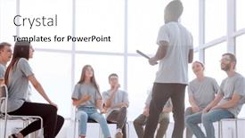  Presentation with coach - Beautiful PPT theme featuring business-coach-is-conducting backdrop and a white colored foreground