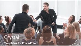  Presentation with participant - Slide set featuring business-coach-shaking-hands background and a violet colored foreground