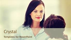  Presentation with business coaching - Beautiful PPT layouts featuring business-coaching-concept-young-woman backdrop and a soft green colored foreground