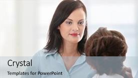  Presentation with business coaching - Colorful slides enhanced with business coaching concept young woman backdrop and a light blue colored foreground