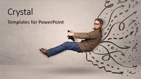  Presentation with vehicle safety inspection - Slide deck having business cocept automotive - funny man driving a flying background and a soft green colored foreground