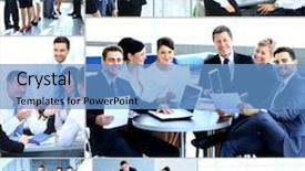  Presentation with meeting - Audience pleasing presentation design consisting of business collage - businesspeople having meeting in modern backdrop and a teal colored foreground