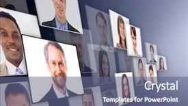  Presentation with hostile people - Audience pleasing theme consisting of business collage - many the isolated portraits backdrop and a ocean colored foreground