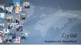  Presentation with information communication technology - PPT theme with business collage background media background and a teal colored foreground