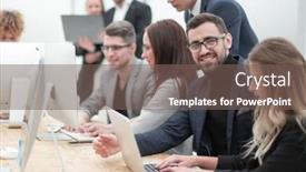  Presentation with information - Presentation enhanced with business-colleagues-analyzing-the-information background and a violet colored foreground