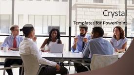  Presentation with meeting - PPT layouts consisting of business colleagues at a meeting background and a lemonade colored foreground