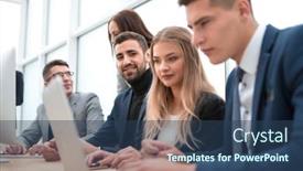  Presentation with new business ideas - Presentation having business-colleagues-discussing-new-ideas background and a ocean colored foreground