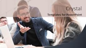  Presentation with new business ideas - Cool new presentation design with business-colleagues-discussing-new-ideas backdrop and a coral colored foreground