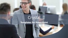  Presentation with new business ideas - Colorful PPT layouts enhanced with business-colleagues-discussing-new-ideas backdrop and a gray colored foreground