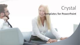  Presentation with new business ideas - Audience pleasing PPT theme consisting of business colleagues discussing new ideas in the office backdrop and a white colored foreground