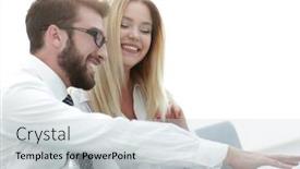  Presentation with new business ideas - Cool new theme with business colleagues discussing new ideas in the office backdrop and a light gray colored foreground