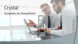  Presentation with work - Presentation theme featuring business colleagues discussing work issues background and a white colored foreground