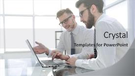  Presentation with work life balance scales business - Colorful PPT theme enhanced with business colleagues discussing work issues backdrop and a light gray colored foreground