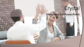  Presentation with business growth success biblical principles - Theme with business colleagues enjoying our success background and a soft green colored foreground