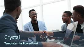  Presentation with handshake - Colorful presentation theme enhanced with business-colleagues-greeting-each backdrop and a ocean colored foreground