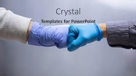  Presentation with coronavirus - Colorful presentation theme enhanced with business-colleagues-greeting-with-elbows backdrop and a light blue colored foreground