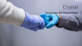  Presentation with coronavirus - Slide set having business-colleagues-greeting-with-elbows background and a light blue colored foreground