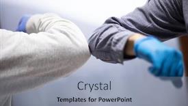  Presentation with coronavirus - Amazing presentation theme having business-colleagues-greeting-with-elbows backdrop and a light gray colored foreground