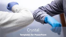  Presentation with coronavirus - PPT theme consisting of business-colleagues-greeting-with-elbows background and a light blue colored foreground