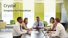  Presentation with meeting - Slide set consisting of business colleagues having an informal background and a blonde colored foreground