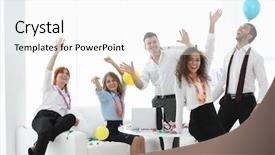  Presentation with party - Cool new PPT theme with business colleagues having party backdrop and a white colored foreground