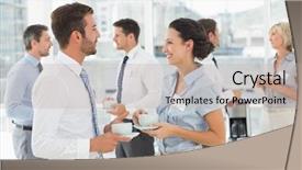  Presentation with discussion - Amazing slide set having business-colleagues-in-discussion backdrop and a mint green colored foreground