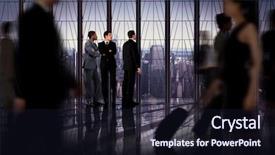  Presentation with house roof and roofing business - Amazing PPT theme having business colleagues looking against room with large window looking on city backdrop and a wine colored foreground