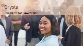  Presentation with talk - PPT layouts with business-colleagues-making-small-talk background and a lemonade colored foreground