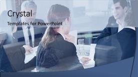  Presentation with conference - Beautiful presentation theme featuring business colleagues meeting in conference backdrop and a light blue colored foreground