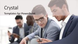  Presentation with sms - Presentation theme having business colleagues reading sms background and a light gray colored foreground