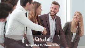  Presentation with shaking hands - Audience pleasing PPT theme consisting of business-colleagues-shaking-hands backdrop and a dark gray colored foreground