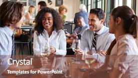  Presentation with turkish restaurant business plan - Amazing PPT theme having business colleagues sitting around restaurant backdrop and a tawny brown colored foreground