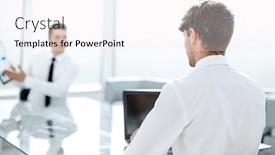  Presentation with business office desk - Theme consisting of business colleagues sitting at the office desk background and a white colored foreground