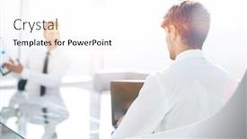  Presentation with business office desk - Cool new presentation theme with business colleagues sitting at the office desk backdrop and a white colored foreground