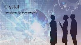  Presentation with shares - PPT theme having gear wheels map - business colleagues talking against stocks background and a seafoam green colored foreground