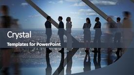  Presentation with people talking - Audience pleasing PPT theme consisting of business colleagues talking in large backdrop and a  colored foreground