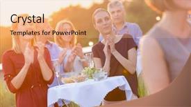  Presentation with success business - Presentation theme having business colleagues toasting wineglasses background and a coral colored foreground