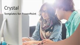  Presentation with desktop - Slide deck featuring business colleagues using desktop computer background and a white colored foreground