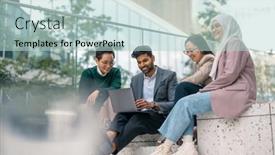  Presentation with laptop - Presentation theme enhanced with business-colleagues-using-laptop-outside background and a lemonade colored foreground