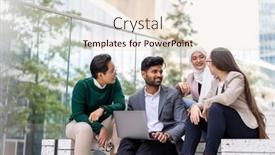  Presentation with laptop - PPT theme consisting of business-colleagues-using-laptop-outside background and a lemonade colored foreground