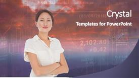  Presentation with shares - PPT layouts having business colleagues with arms crossed in office against stocks and shares background and a violet colored foreground