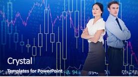  Presentation with shares - Colorful theme enhanced with business colleagues with arms crossed in office against stocks and shares backdrop and a navy blue colored foreground